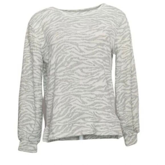 Ellen Tracy Silver Zebra Jacquard Cotton Blend Sweater Size Medium - Picture 9 of 9